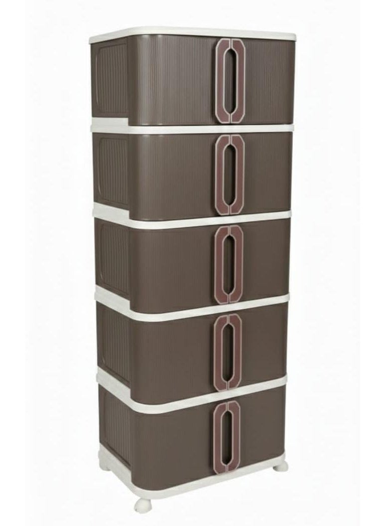 Spaceshoop 5 Tier Modern Plastic Storage Cabinet with Double Door Drawers and Wheel Brown and White Large - Image 1